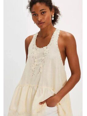 Free People Embroidered Racerback Tunic in ivory Size XS Oversized